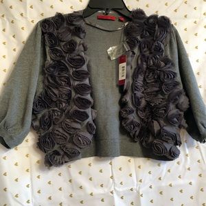 NWT. Grey short sleeve shrug with roses by Red.